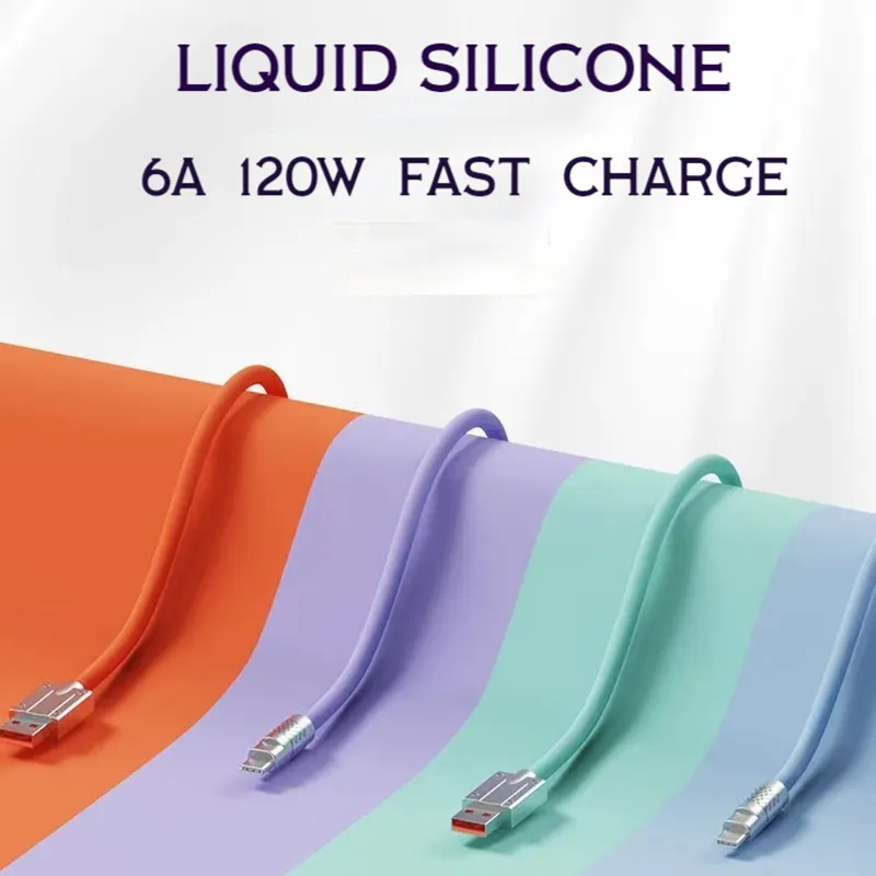 ภาพสินค้า100W 6A Super Fast โลหะสังกะสี Liquid ซิลิโคน Micro USB Type-C สายชาร์จข้อมูล OD6.0สำหรับ lPhone Android จากร้าน GL-STORE บน Lazada ภาพที่ 4