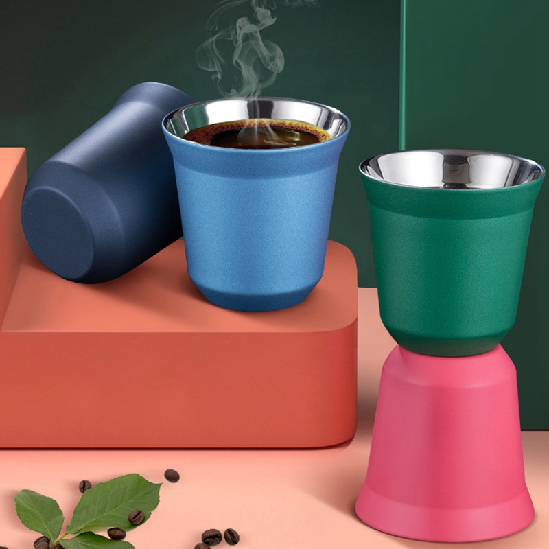 80Ml Double Wall Stainless Steel Espresso Cup Insulation for Nespresso Pixie Coffee Cup Capsule Shape Coffee Mugs