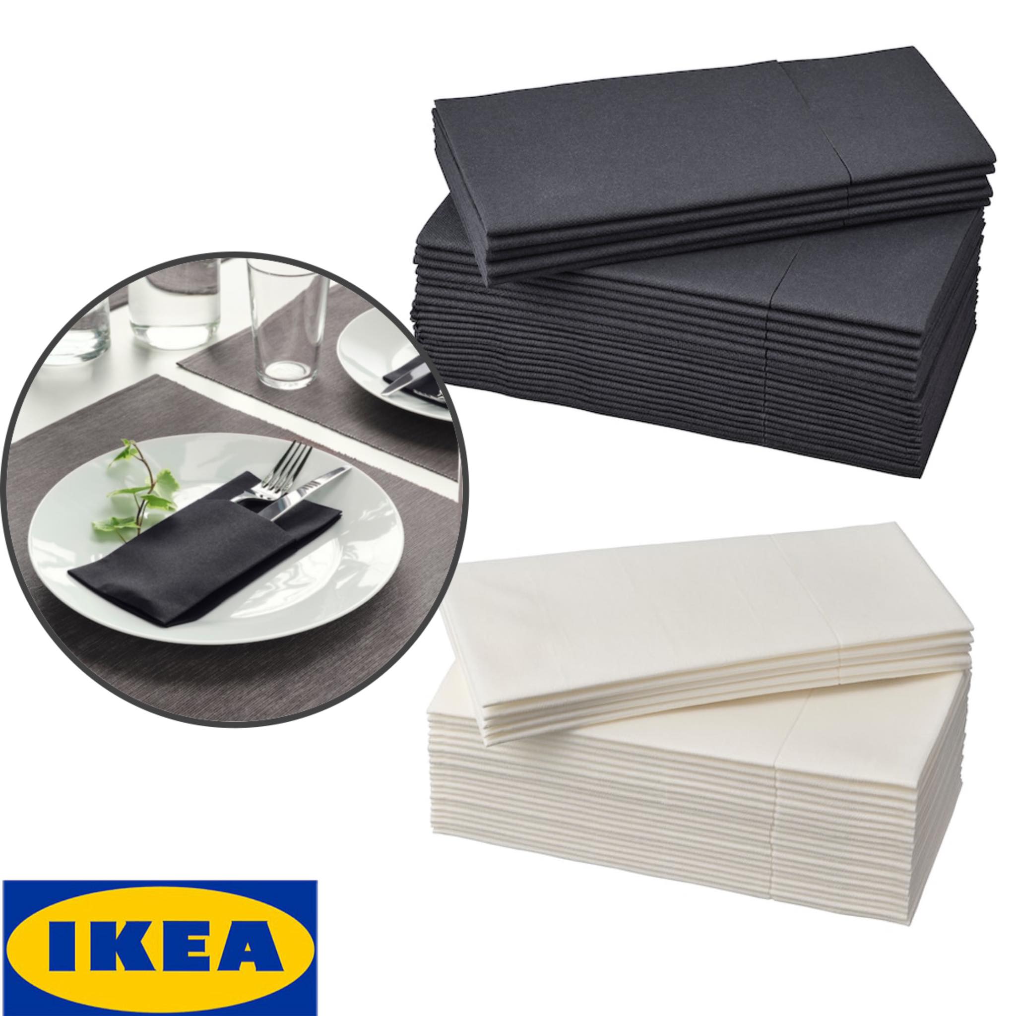IKEA ของแท้ MOTTAGA มอตทากา กระดาษเช็ดปาก, ขาว,ดำ  38x38 ซม. 25 ชิ้น