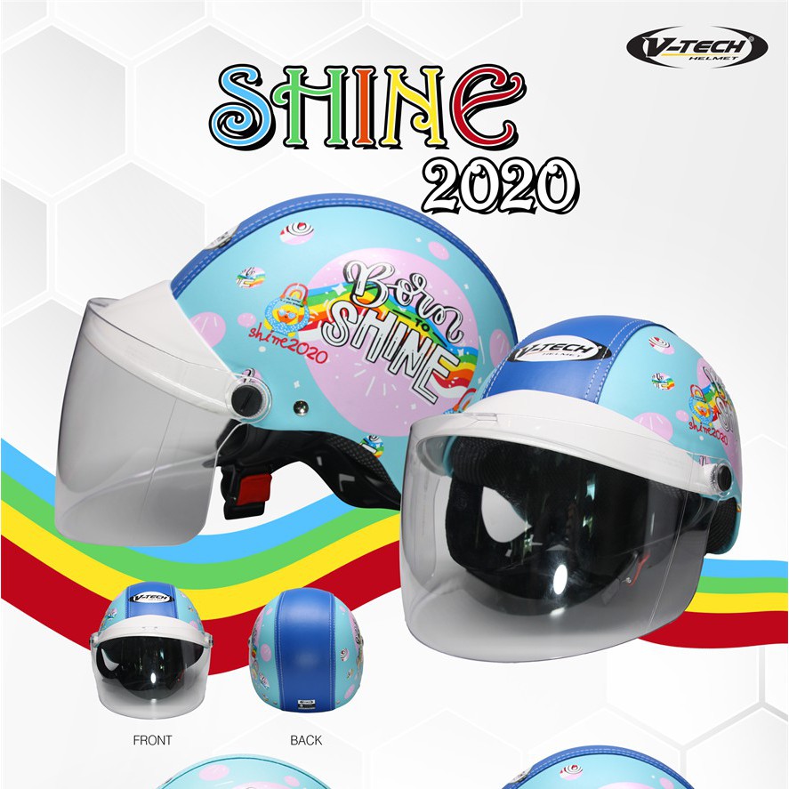 ℗  หมวกกันน็อค ครึ่งใบ VTE Helmet รุ่น BORN SHINE 22 แถมฟรี แผ่นบังลมนิรภัย PC (สำหรับผู้ใหญ่)