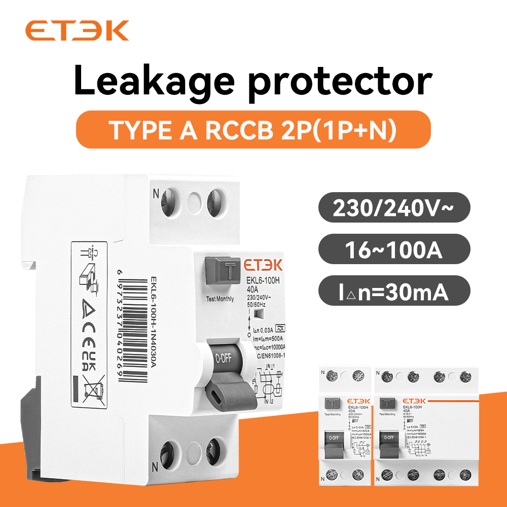 ETEK Type A EKL6-100H 30ma RCD RCCB 2 Pole ประเภท10KA 1P + N 2 P 25A ...