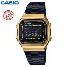 ภาพขนาดย่อของสินค้า(CASlO) นาฬิกาข้อมือ Casio Standard ผู้ชายและผู้หญิง รุ่น A168WG-9W นาฬืกาcasio สายเหล็ก ดำทอง นาฬิกาผู้หญิงผู้ชาย RC610
