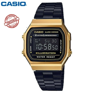 สินค้า (CASlO) นาฬิกาข้อมือ Casio Standard ผู้ชายและผู้หญิง รุ่น A168WG-9W นาฬืกาcasio สายเหล็ก ดำทอง นาฬิกาผู้หญิงผู้ชาย RC610