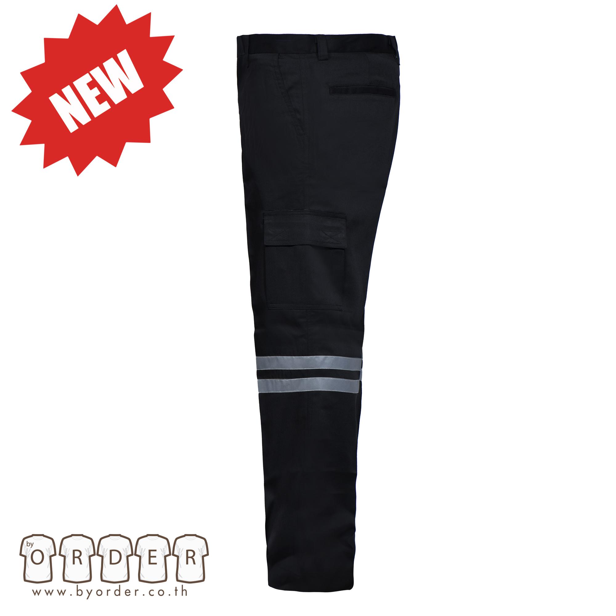 กางเกงคาร์โก้ V01 สีกรมท่า สีดำ ติดเทปสะท้อนแสง 2 แถบ กางเกงหลายกระเป๋า  กางเกงช่าง กางเกงทำงาน  สินค้าขายดีคุณภาพแบรนด์เนม ใช้ทน สี ดำ ขนาด เอว:34 สี ดำขนาด เอว:34