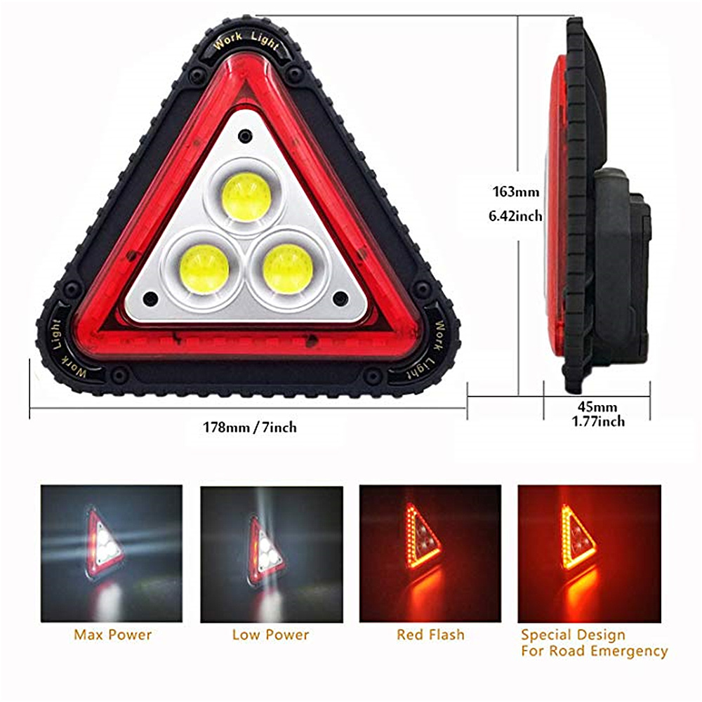 ไฟเตือนสามเหลี่ยมแบบพกพา LED Floodlight 4 โหมด COB LED รถ ซ่อมโคมไฟทำงาน Multi-function Handle Camping Light Searchlight
