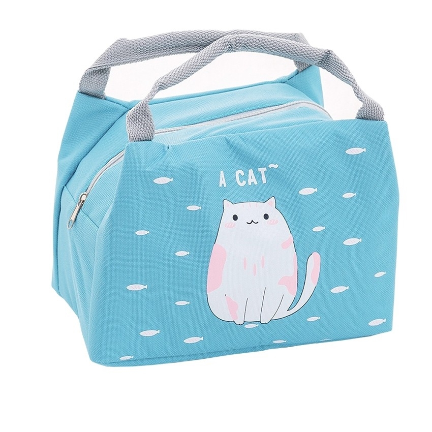 ThaiTeeMall - กระเป๋าถือ ถุงผ้าถนอมอาหาร เก็บความร้อน,ความเย็น แฟชั่น รุ่น LC-F3C1 สี Blue แมว สี Blue แมว