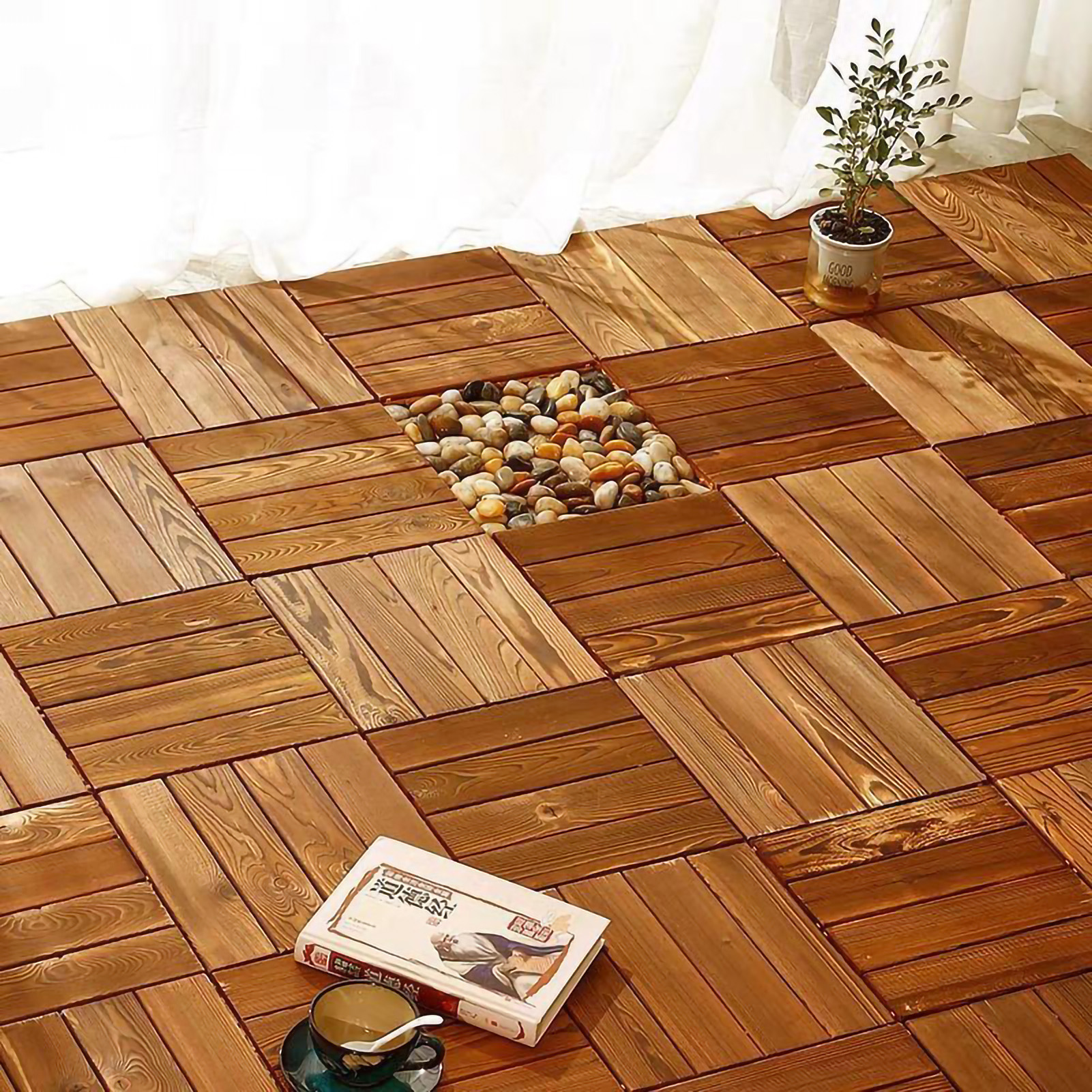 กระเบื้องไม้เฟอร์จีน Patio Flooring Outdoor Waterproof Floor Board สำหรับ Outdoor Party Balcony