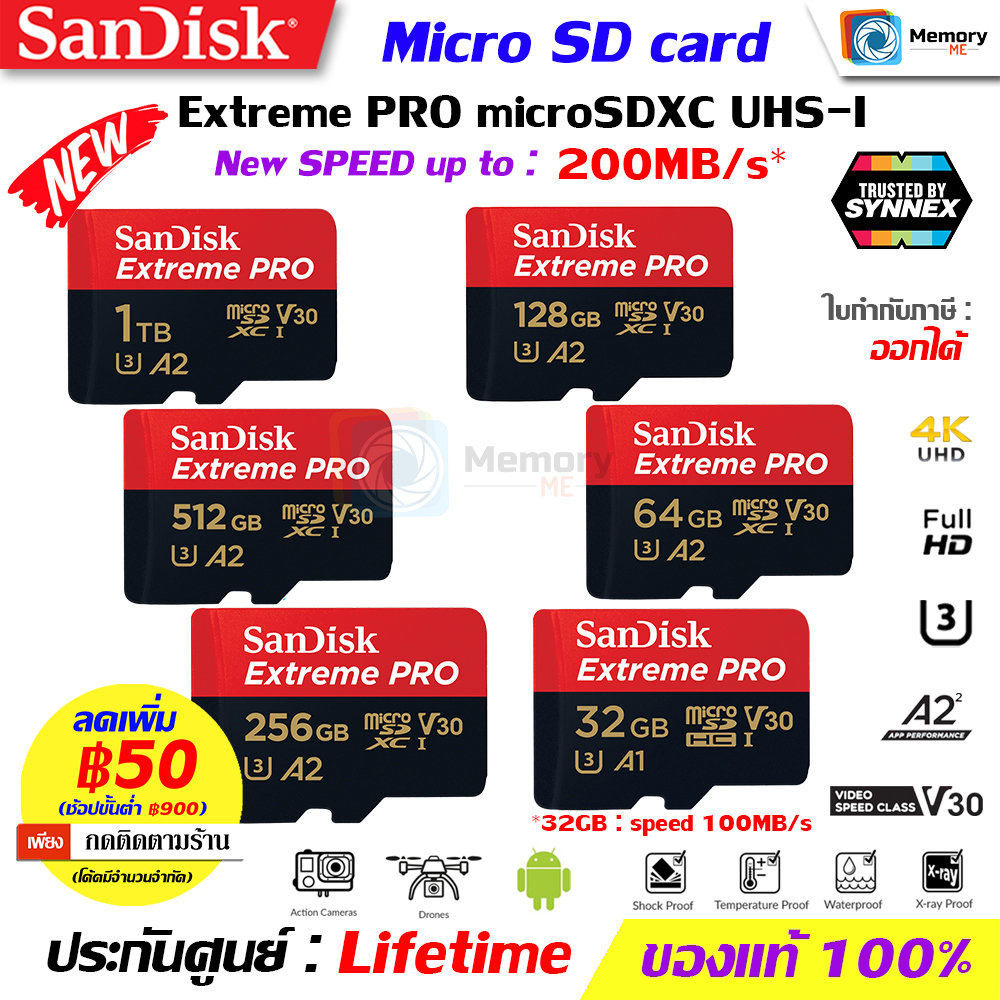 Sandisk Micro Sd Card Extreme Pro 32gb 64gb 128gb 256gb 512gb 1tb Class10 U3 A2 Uhs I 200mbs 4351