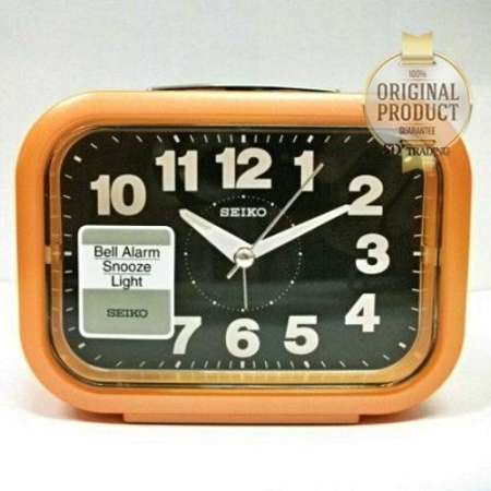 SEIKO นาฬิกาปลุก Quiet Sweep (Snooze) มีไฟ เสียงกริ่ง รุ่น QHK026E - สีส้ม (Orange/Black)