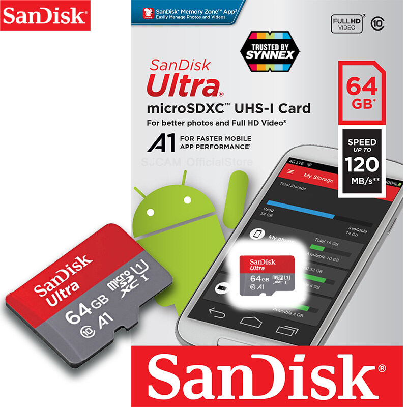 Sandisk Ultra microSD Card SDXC ความเร็วอ่าน 120MB/s ความจุ 64GB Class 10 A1 (SDSQUA4-064G-GN6MN) รุ่นใหม่ ไม่มีอะแดปเตอร์ เมมโมรี่ การ์ด แซนดิส Memory ประกัน Synnex 10 ปี