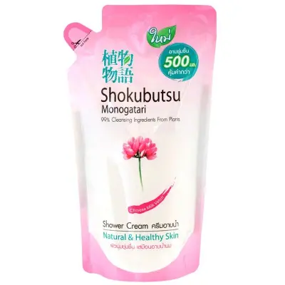 SuperSale63 500ML โชกุบุสซึ โมโนกาตาริ SHOKUBUTSU MONOGATARI ครีมอาบน้ำ โชกุบุสซึ โมโนกาตาริ ถุงเติม 500 มล. ถุงเติมสีชมพู 500ML