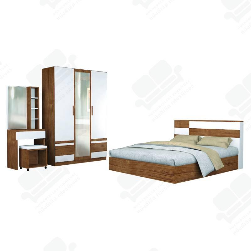 1deelert ชุดห้องนอน 3.5 ฟุต / 5 ฟุต / 6 ฟุต รุ่น COSMO B234 (เตียง+ตู้เสื้อผ้า+โต๊ะเครื่องแป้ง+ที่นอนสปริง) สามารถเลือกสีได้