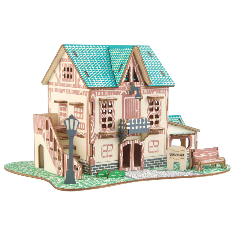 3D Wooden Puzzle Toys Jigsaw Architecture DIY Assembly Building House ...