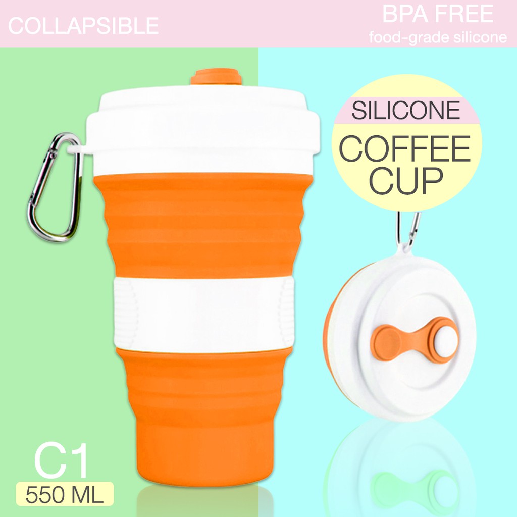 Wow ++ แก้ว แก้วน้ำพับได้ พกพาสะดวก ซิลิโคน น้ำหนักเบา แก้วแบบมีฝาปิด ถ้วยซิลิโคนแบบพับ silicone coffee cup 550ML ราคาถูก ถ้วย ชา แก้ว แชมเปญ ถ้วย เซรามิค แก้ว พลาสติก