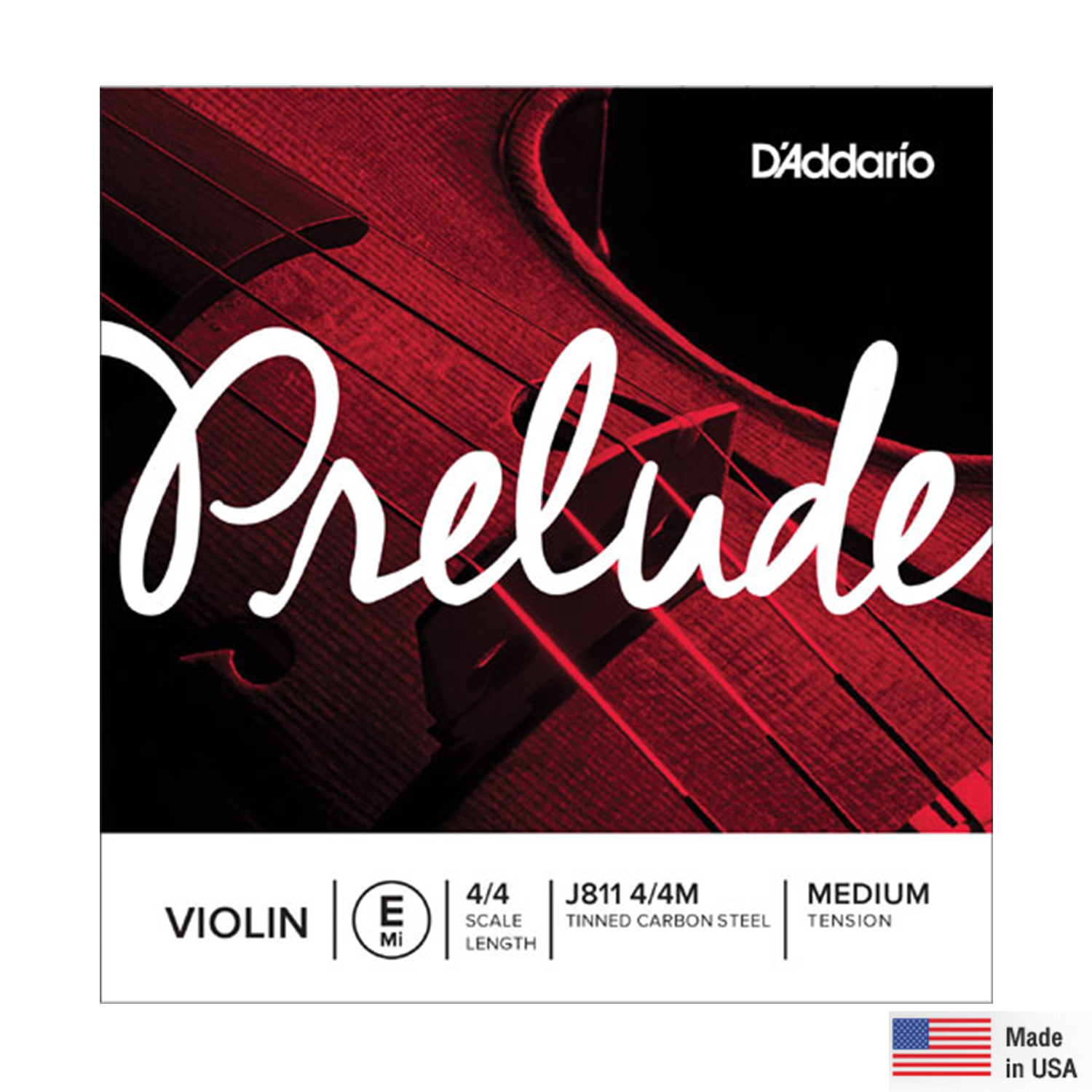D'Addario® Prelude J811 4/4M สายไวโอลิน แบบแยก สาย E / สาย 1  ของแท้ 100% (Violin String, Medium Tension, Tinned Carbon Steel) ** Made in USA **