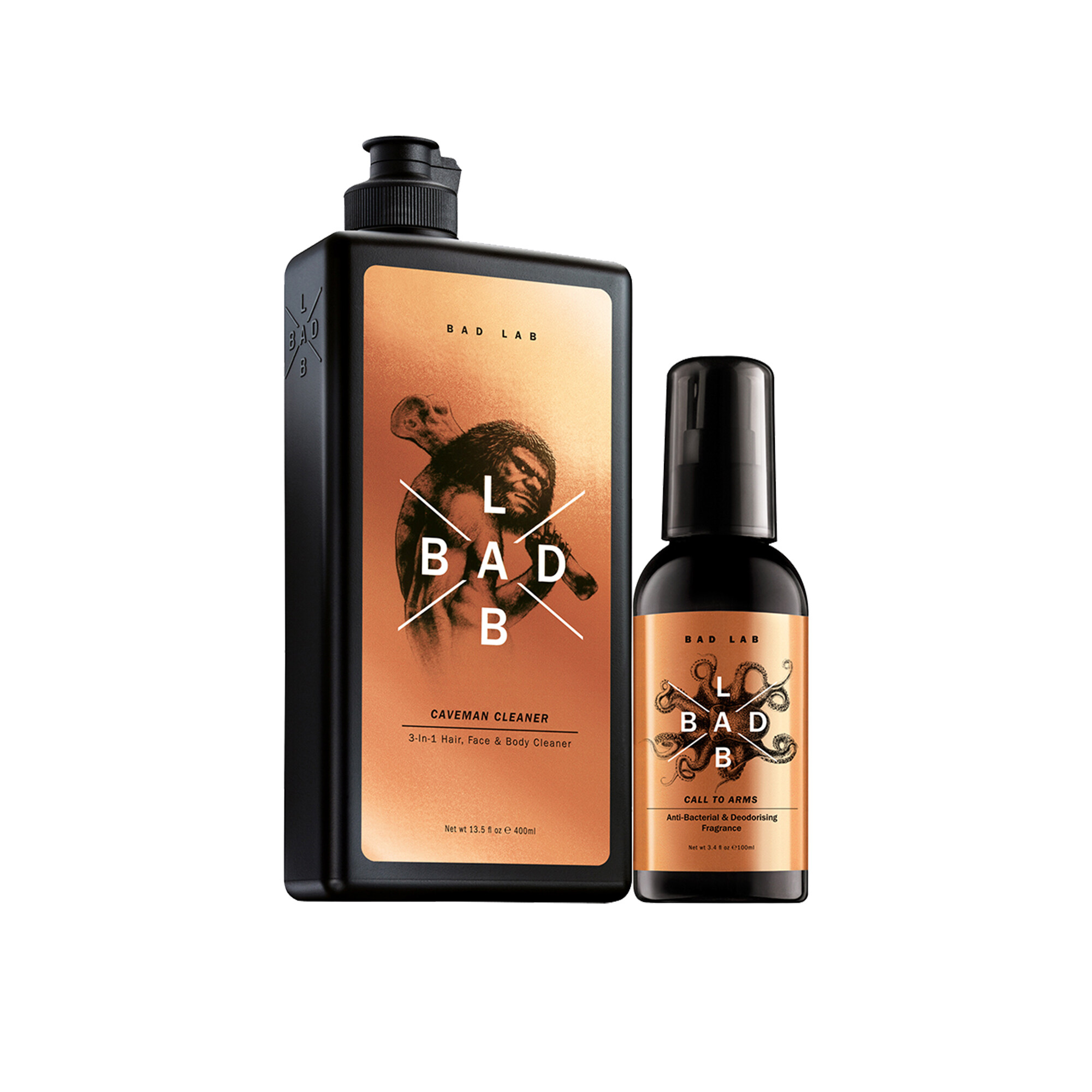 BAD LAB เจลอาบน้ำทรีอินวัน400มล +  สเปรย์น้ำหอมระงับกลิ่นกาย