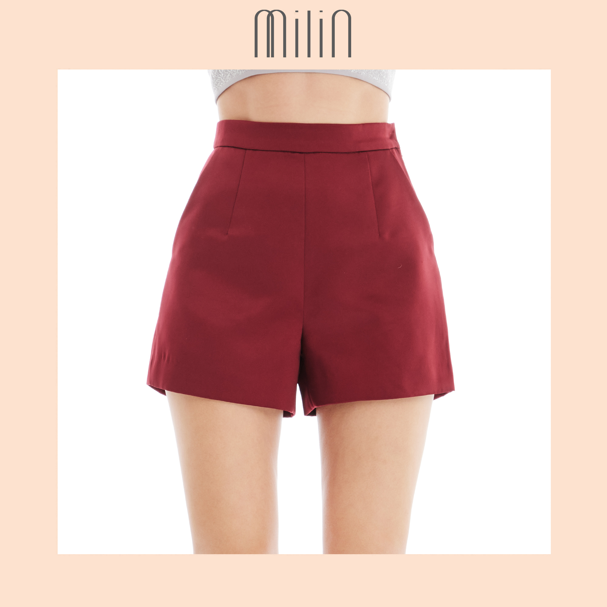 MILIN Flat front high waist shorts กางเกงขาสั้นเอวสูงซิปข้าง Slight