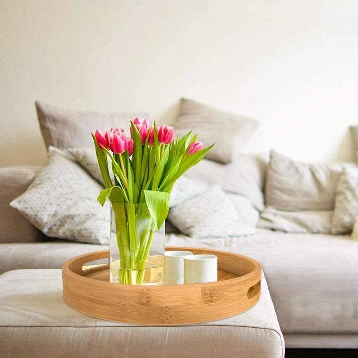 Round Serving Tray With Handles Wooden Bamboo Circle Tray For Coffee Table Food Ottoman Lazada