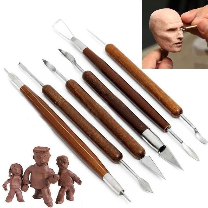 6PcsSet Wooden Handle Clay Wood Sculpting Tools Smoothing Wax Carving