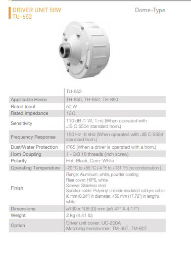 ฮอร์น TOA TU-652 Driver Unit Horn Speaker ลำโพงฮอร์น ประกาศ กระจายข่าว ...