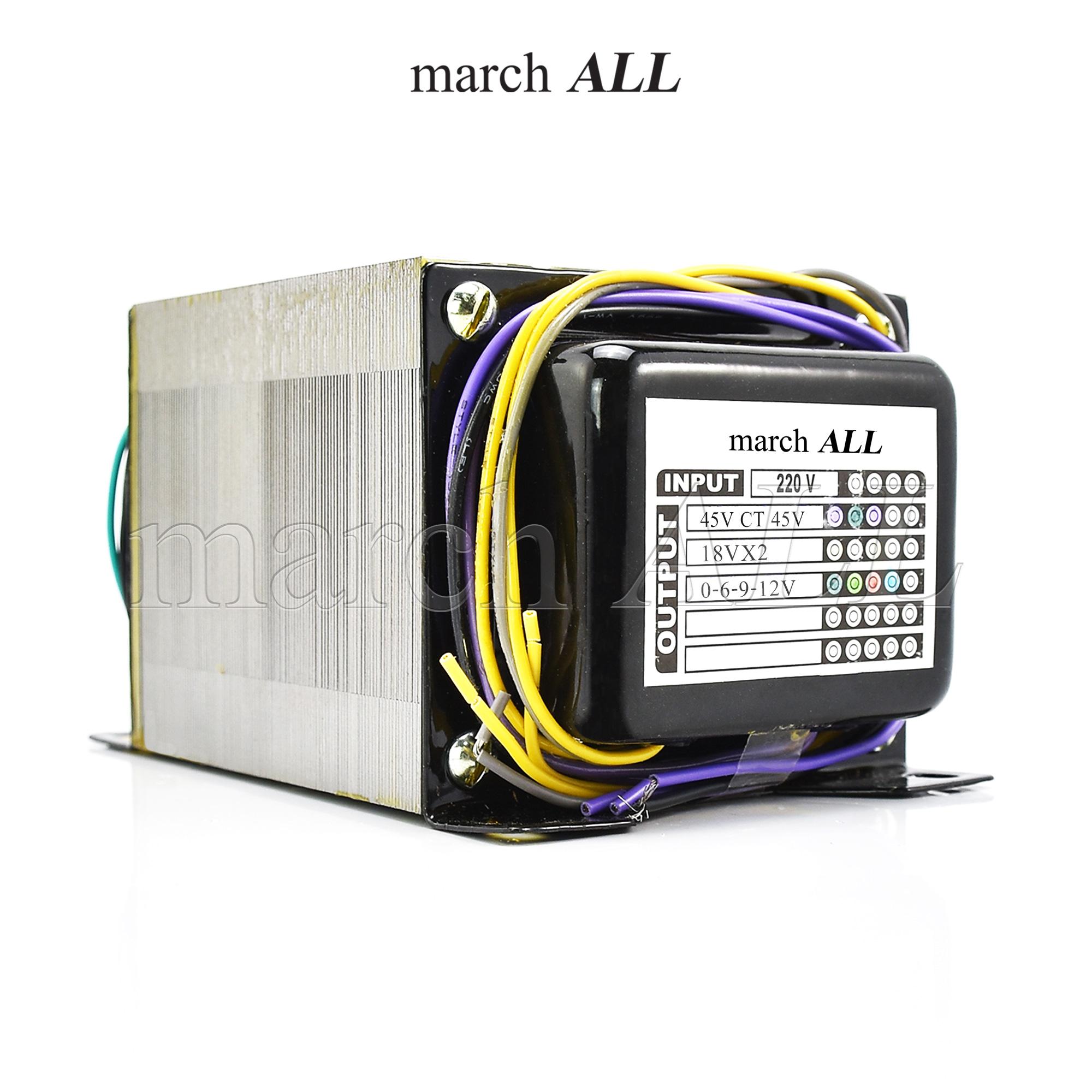 Marchall หม้อแปลงไฟฟ้า AC ขนาด 220W วัตต์แท้ แรงดัน AC เอาพุต 45V-0-45V และ 18V-0-18V จ่ายกระแสได้ 6 ถึง12A พร้อมขด 0-6V-9V-12V ชนิด EI TRANSFORMER Center Tap CT ไฟคู่ 3 สายไฟ นำไปต่อ เรคติไฟเออร์ หรือ ต่อตรงได้ เป็นภาคจ่ายไฟได้ทุกวงจร เครื่องเสียง