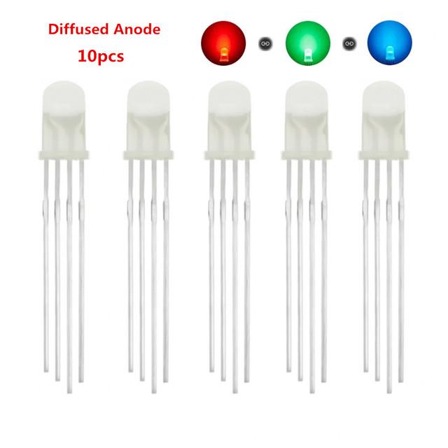 10pcs 5mm RGB LED Common Cathode / Common Anode Tri Color Emitting ...