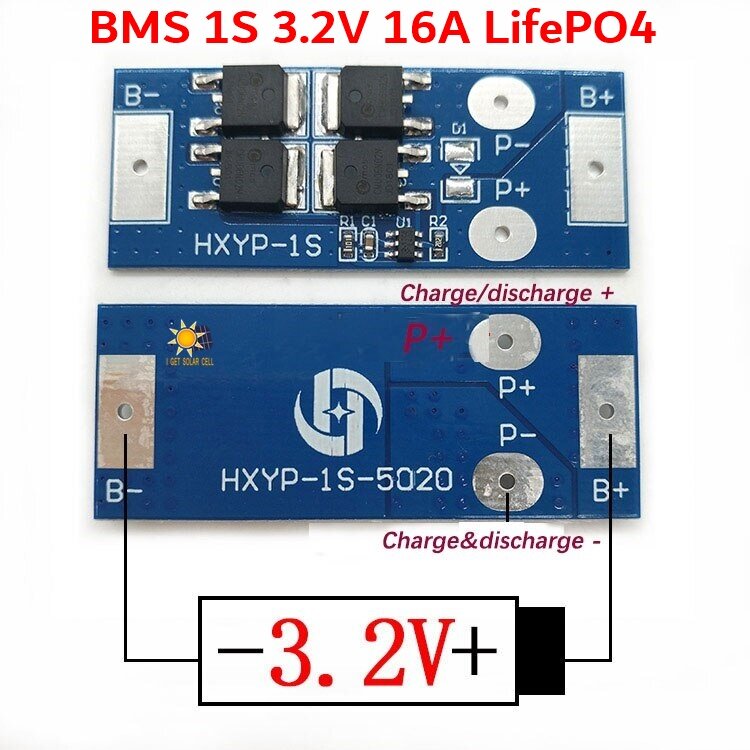 1S 3.2V 3.6V 16A Lifepo4 Battery BMS Protection PCB Board for 32650 Battery Charger