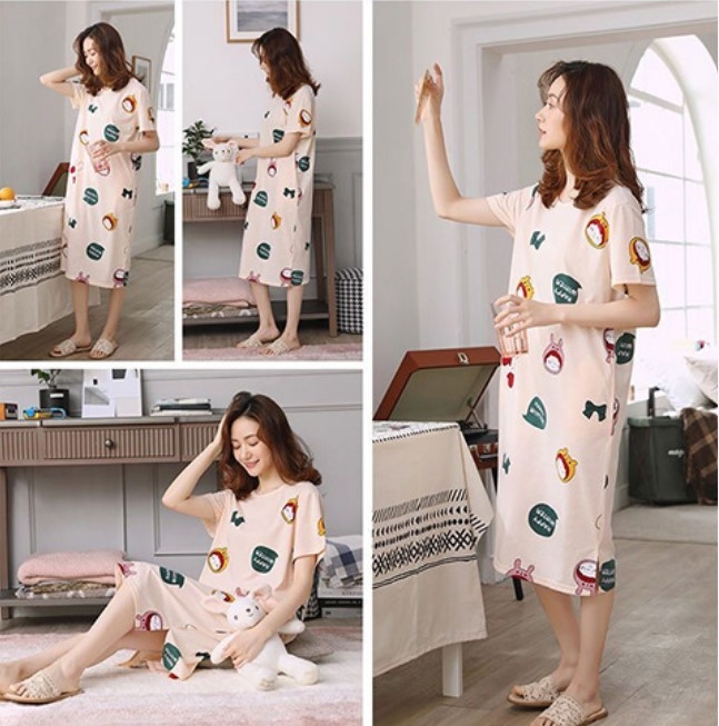 ชุดนอน คอกลม ชุดนอนผู้หญิง ชุดนอนสตรี แขนสั้น เนื้อผ้านิ่ม ใส่สบาย ไม่ ...