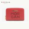 Morgan Bags กระเป๋าสตางค์หนังแท้ กระเป๋าสตางค์ใบสั้นหนังแท้ ดีไซน์ลายฉลุโลโก้มอร์แกน รุ่น Mardi 03 สีแดงสุดแซ่ป