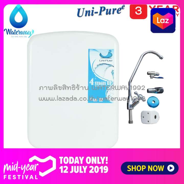 Uni-Pure เครื่องกรองน้ำ 4 ขั้นตอน กรองน้ำดื่มสะอาด ไส้กรองคุณภาพดี ติดตั้งง่าย อุปกรณ์ครบชุด (รับประกัน 1 ปี)