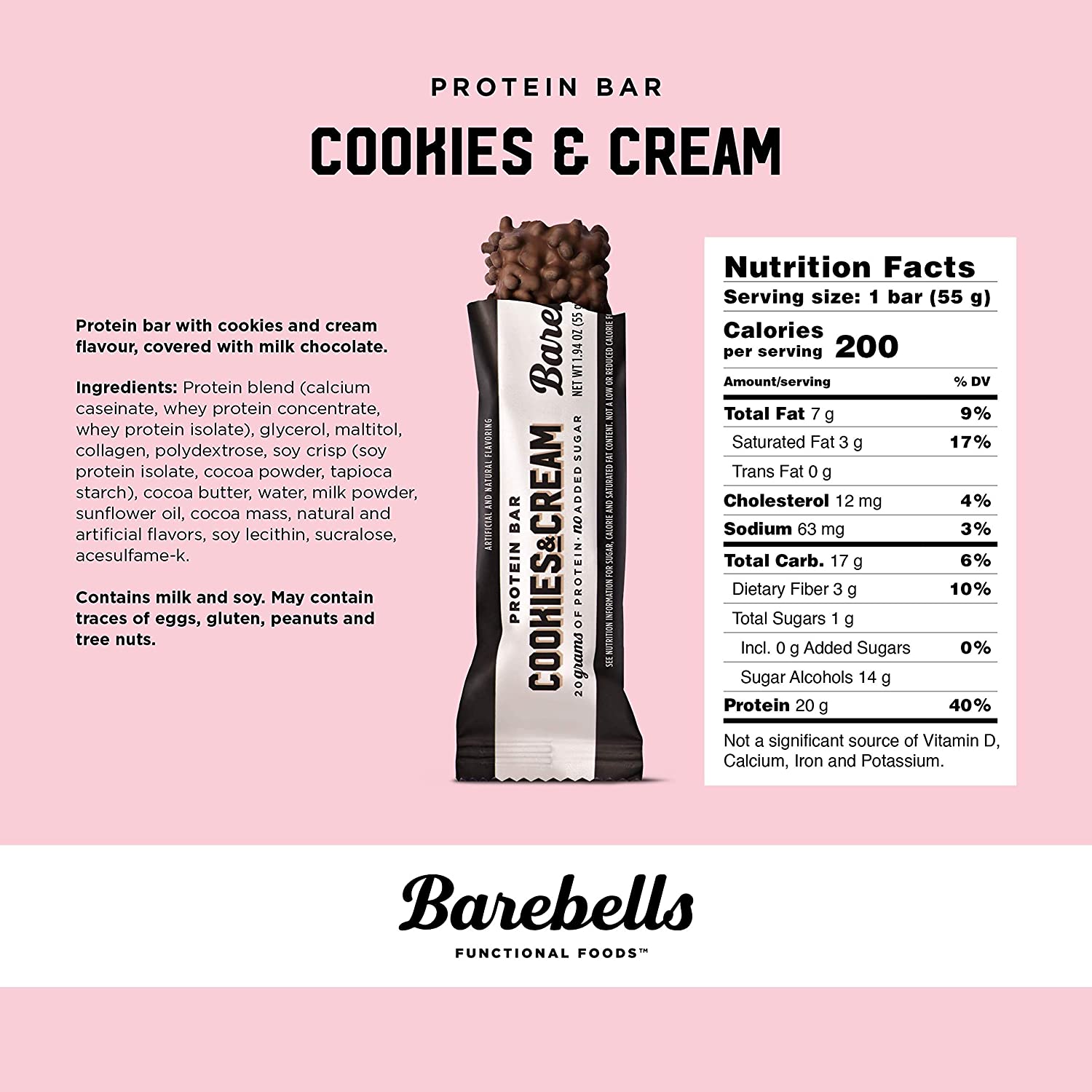 Barebells Protein Bar 55g ( 12bars/1 Box ) Cookies&Cream High