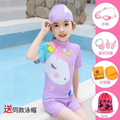 One-Piece Swimsuit for Children Girls' Middle and Big Children Princess Sunscreen Swimming Suit Hot Spring 2021new Fashion Student