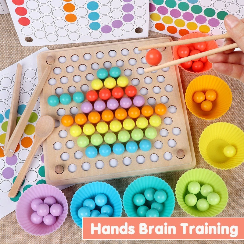 Wooden Montessori Kids Toys Hands Brain Training Clip Beads Puzzle ...