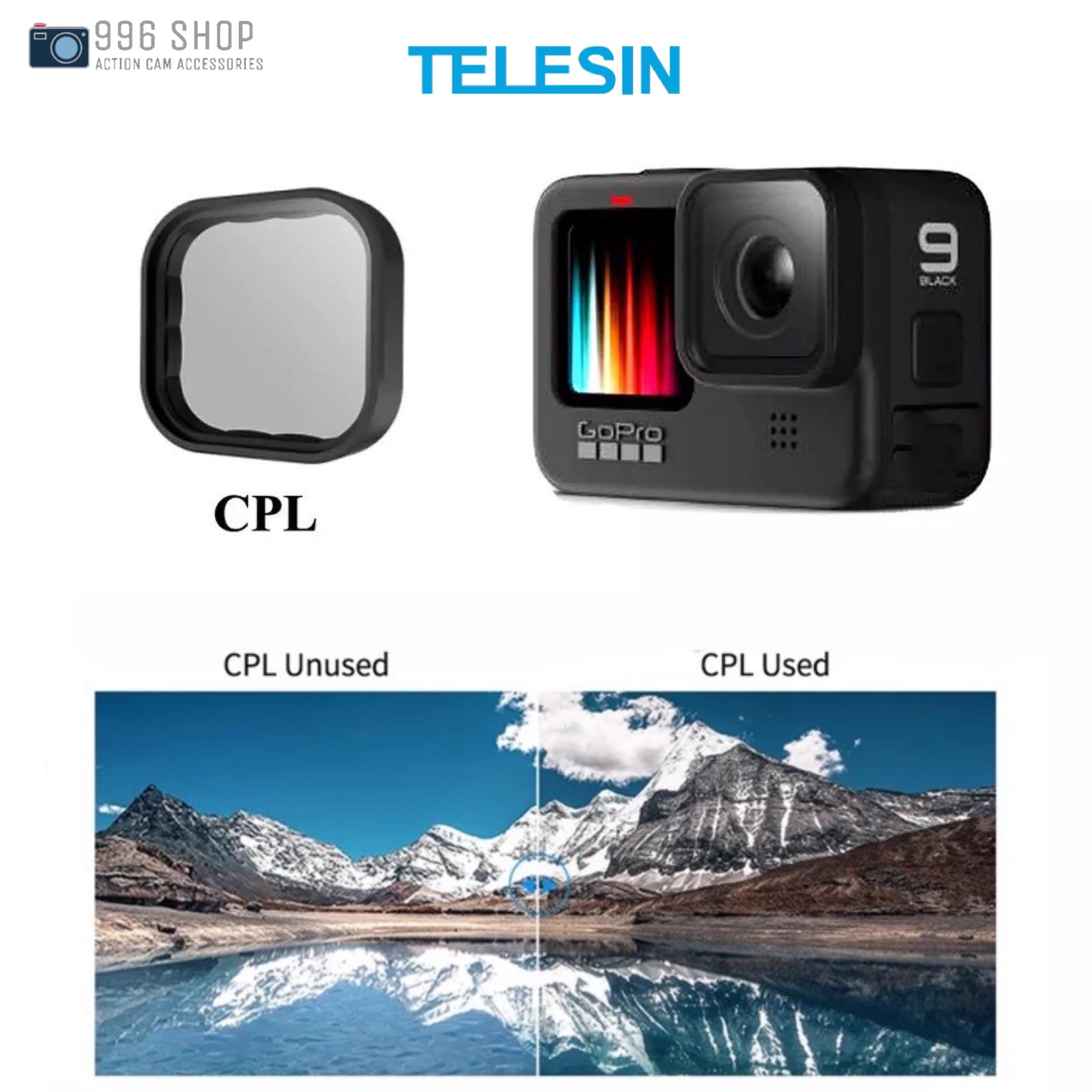 TELESIN CPL Filter สำหรับ Goprohero9  ช่วยลดการสะท้อนแสง จากกระจก สินค้าพร้อมส่ง