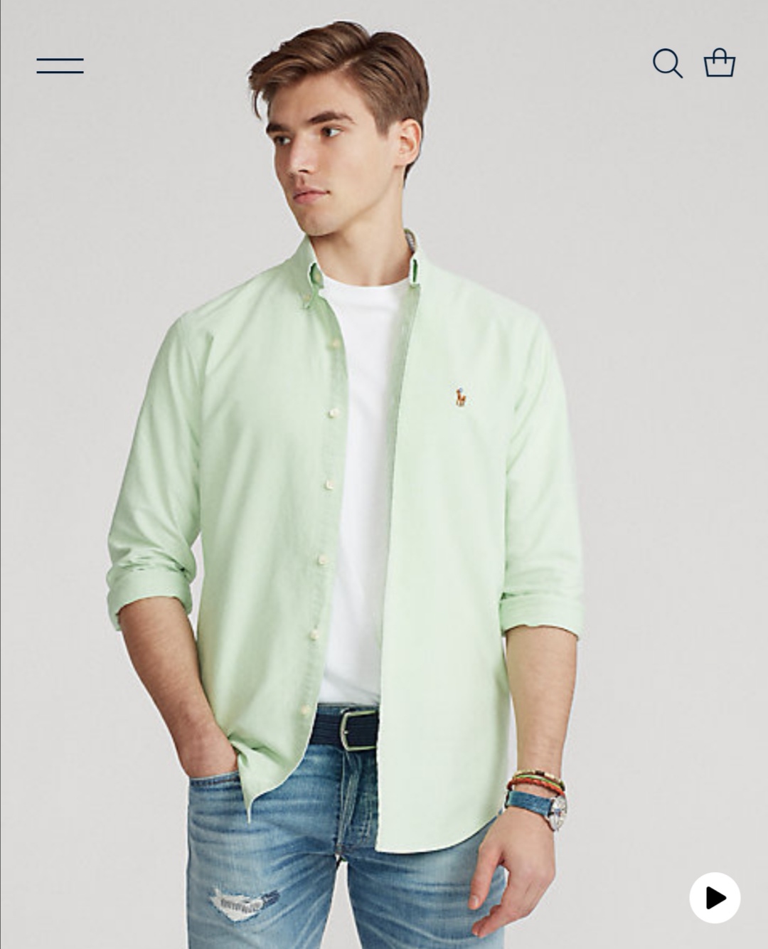 Polo Ralph Lauren Plain Mint Green Long Sleeve Shirt Size S3XL สินค้า