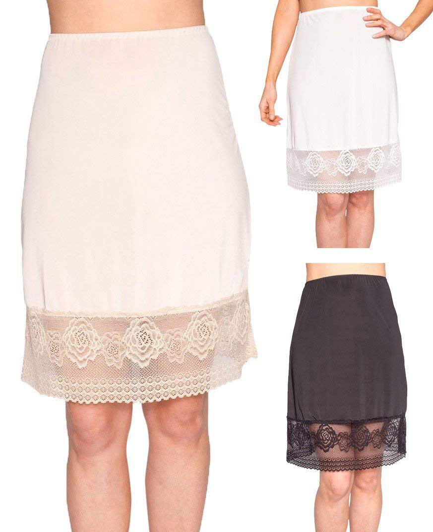 Ladies Floral Lace Mini Skirt Knee Length Womens Summer Half Slips