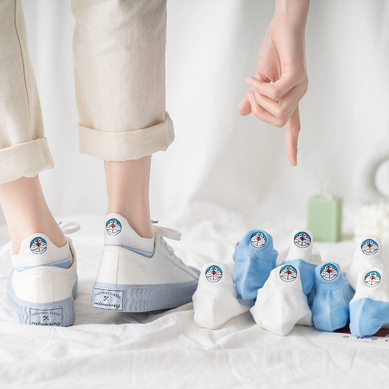 Womens Cute Embroidered Cartoon Low Cut Socks Cotton Casual Crew Funny ...