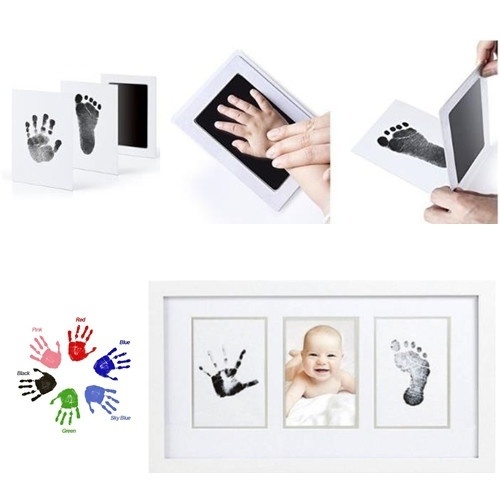 ชุดแผ่นพิมพ์ปั๊มลายมือ ลายเท้าเด็ก แผ่นปั๊มลายมือ, 3 สีให้เลือก ปลอดภัยและปลอดสาร   Creative Baby Handprint and Footprint Kit, Non-Toxic DIY Art Keepsake, 3 Colors Available