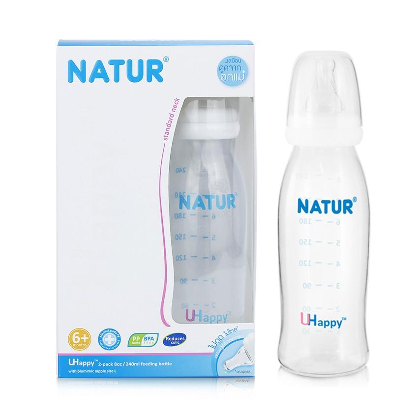 NATUR ขวดนม Uhappy คอแคบ ขนาด 8 ออนซ์ แพ็ค 2 ขวด