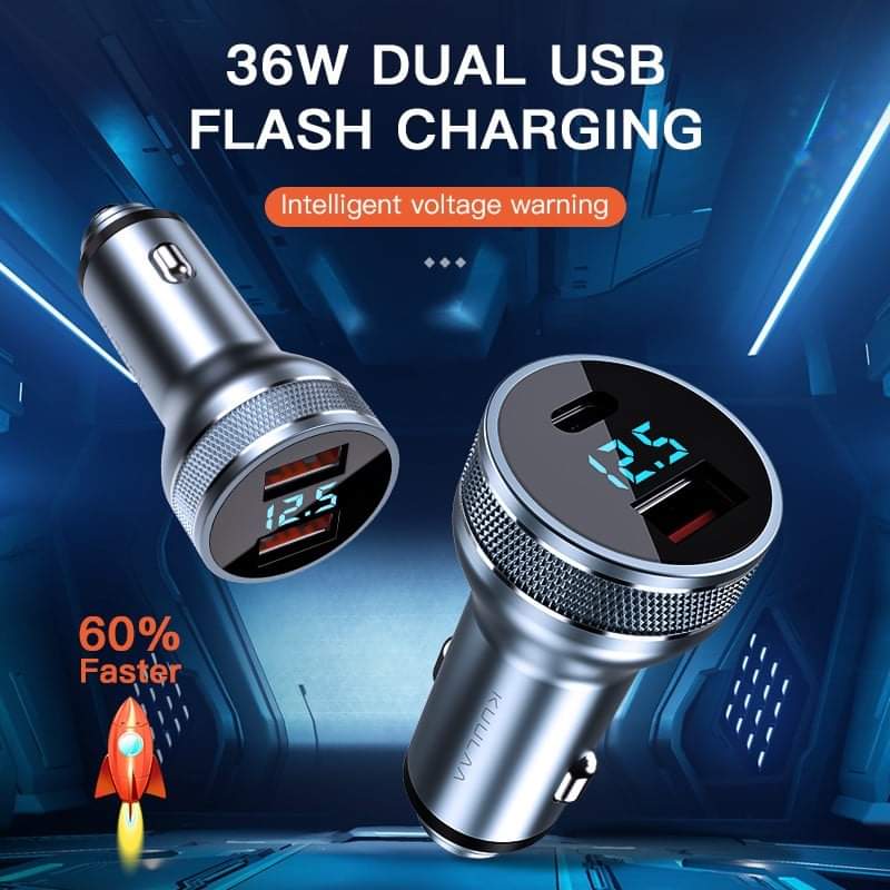 Fast Charge 36W USBx2 / USB+Type C มีเลขบอกโวล ที่ชาร์จติดรถยนต์สําหรับมือถือ กล้อง และอื่นที่ใช้ DC5V ใช้ดีชาร์จเร็วดีพ่อค้าก็ใช้ประจำ