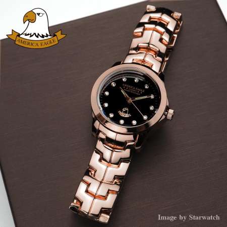 AMERICA EAGLE นาฬิกาข้อมือผู้หญิง สายสแตนเลส รุ่น AE002L - PinkGold/Black AMERICA EAGLE นาฬิกาข้อมือผู้หญิง สายสแตนเลส รุ่น AE002L - PinkGold/Black