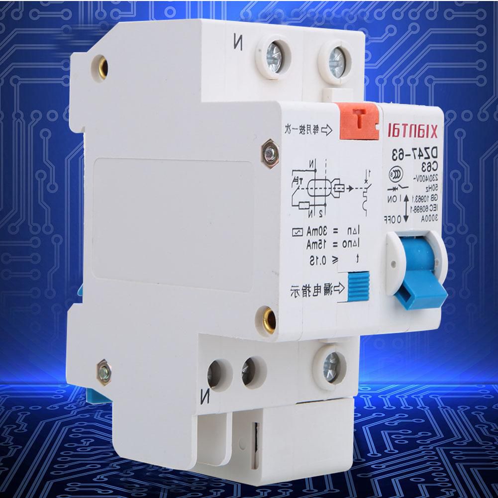 DZ47LE Interruttore Automatico Corrente Differenziale Interruttore di Protezione1P + N 230V-400V 50HZ 60A 4KA Tipo C, Interruttore Automatico Corrente Residua