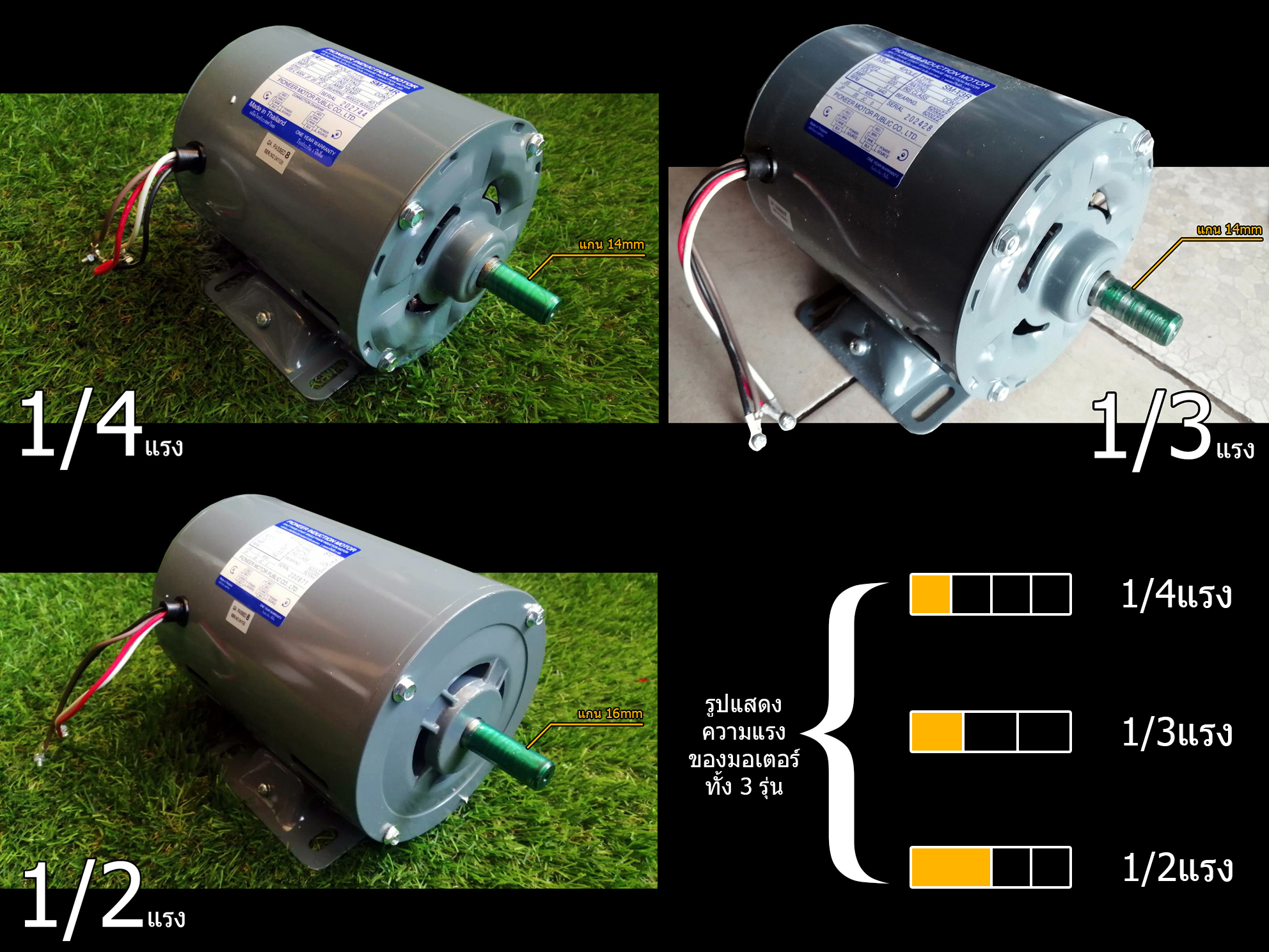 มอเตอร์ มอเตอร์ไฟฟ้า ขนาดแรง มี 3ขนาดให้เลือก: 1/4 , 1/3 & 1/2 HP 220V ยี่ห้อ ไพโอเนียร์(PIONEER) รุ่นSM (สินค้าแท้ 100%) by JHW