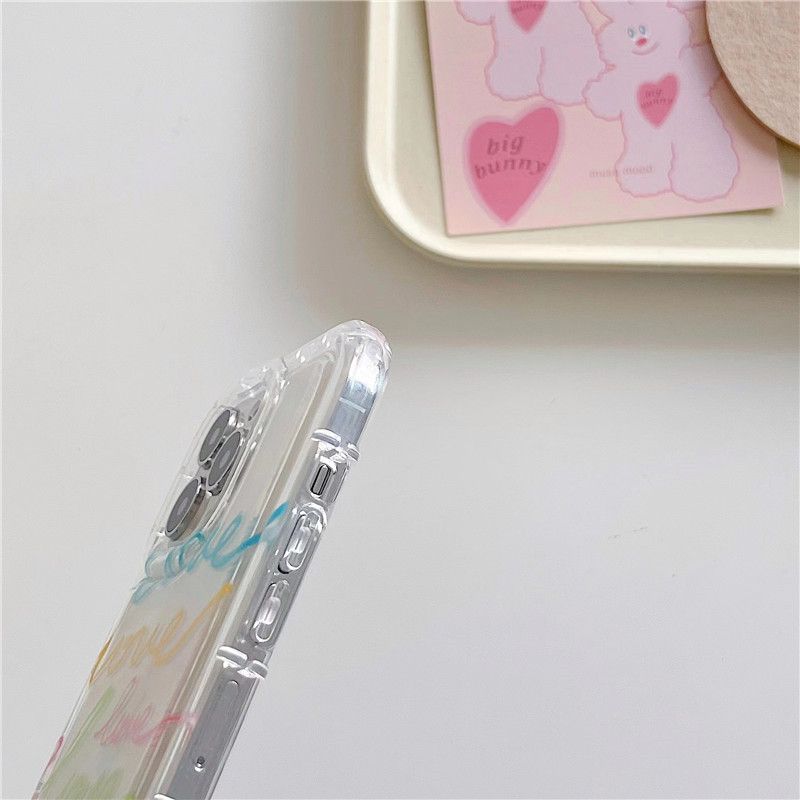 For IPhone 13 Pro Max IPhone Case Thickened TPU Soft Case Clear Case Airbag Shockproof Colourful Love Compatible with For 11 Pro Max