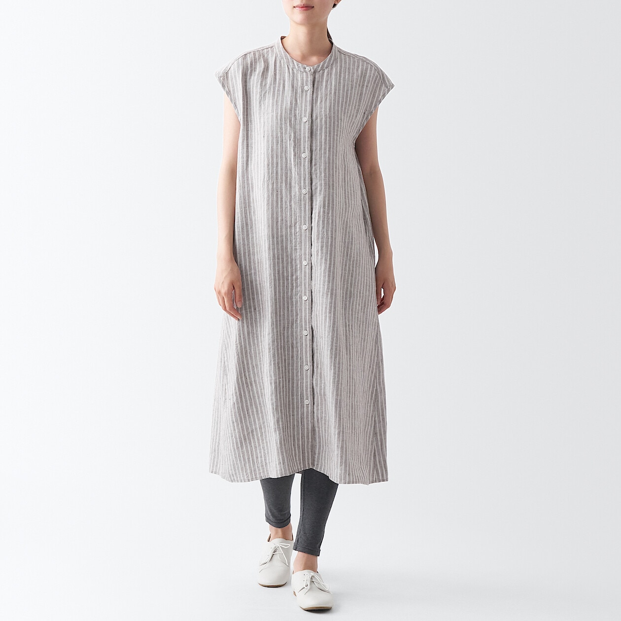 - MUJI Hemp Washed French Sleeve  Dress - MUJI - ThaiPick