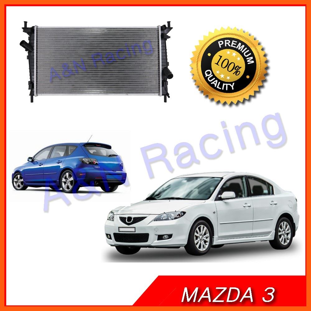 Best Quality หม้อน้ำ รถยนต์ มาสด้า3 เครื่อง 1.6 ปี 2003-2009 (BK) Mazda3 1.6 engine Auto โฉมแรก อุปกรณ์รถยนต์ car accessories หม้อน้ำรถยนต์ car radiator สวิตซ์พัดลมรถยนต์ car fan switch แผงรังผึ้งรถยนต์ car honeycomb panel ท่อแอร์ รถยนต์ car air duct