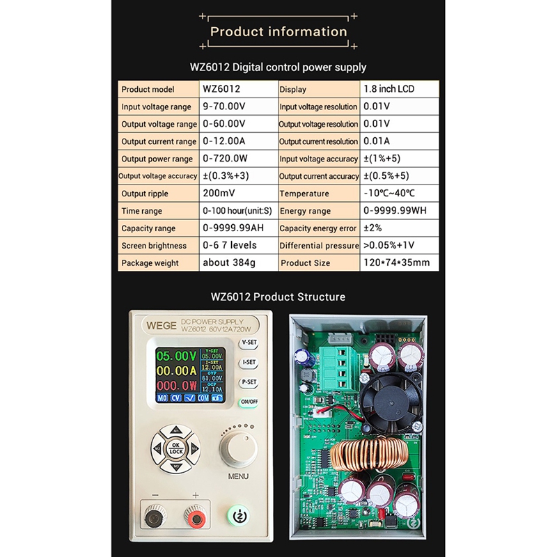 WZ6012 Adjustable Digital Controlled DC Power Supply Step-Down Charging Module Voltage Regulator