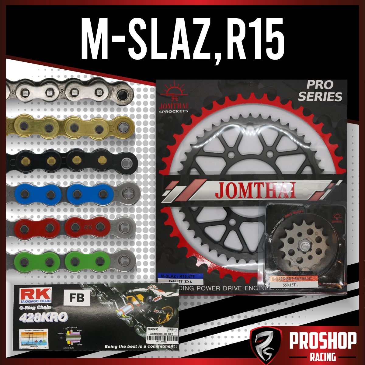 Dây xích RK + Jomthai cho xe mô hình M-Slaz, R15 kích thước 428.