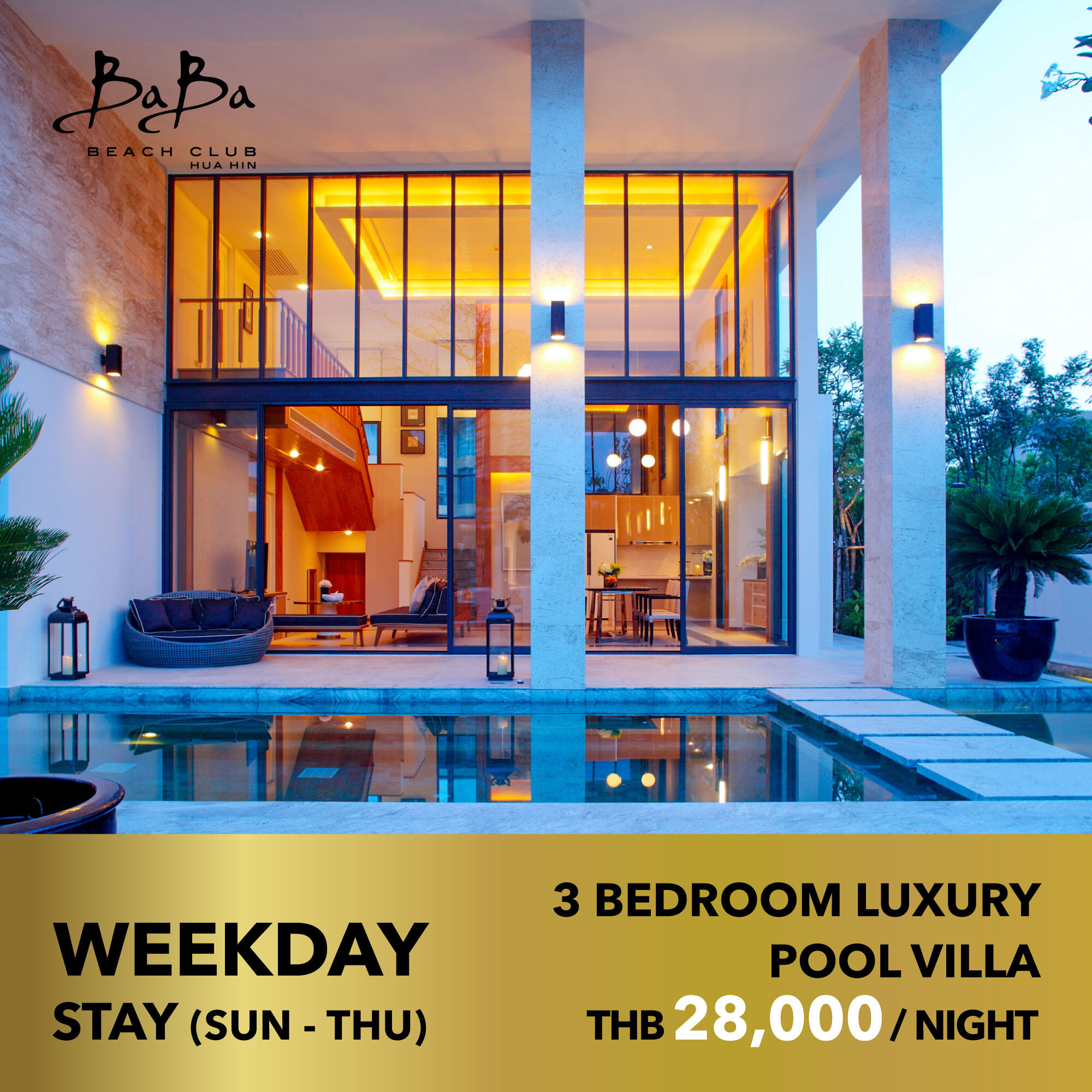 Baba Beach Club Hua Hin Luxury Pool Villa Hotel - ห้อง 3 Bedroom Luxury Pool Villa 1 คืน