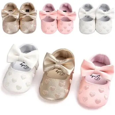 Princess Infant Baby Girl Toddler Bowknot Soft Sole Prewalker Flat Walk Shoes